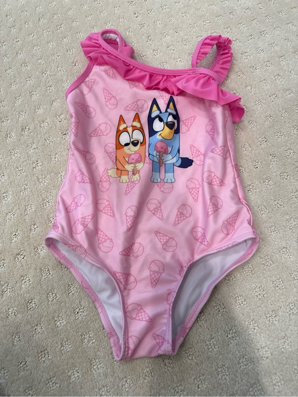 Bluey Girls One Piece Swimsuit 5T Pink Ice Cream Ruffle Bathing Suit
